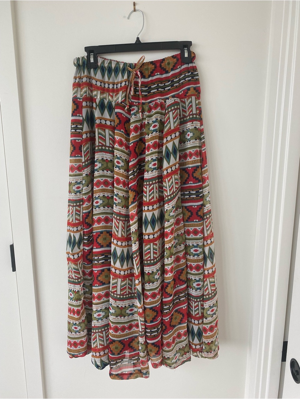 Bohemian Geometric Print Maxi Skirt - Red Multicolor